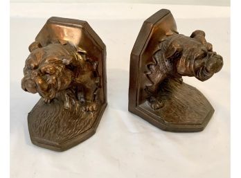 VINTAGE BULLDOG COPPER OVER METAL BOOKENDS  10 X 3 1/2- WE CAN SHIP!