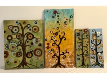 4 MID CENTURY O/C PAINTINGS- ABSTRACT TREES- ILLEGIBLE SIGNATURE