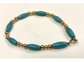 14K TURQUOISE & GOLD 7 INCH BRACELET- TURQUOISE JEWELRY  7 IN L- WE CAN SHIP!