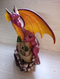 Large Dragon Figurine On Castle Over 16 Inches Tall