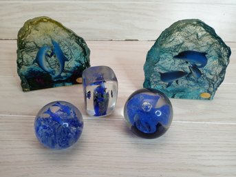 5 Dolphin Decorations, Bookends, Resin Globes