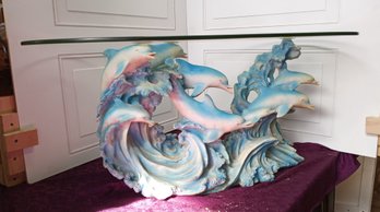 Glass-top, Dolphin Themed Coffee Table