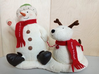 Plush Snowman And Dog Decoration