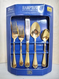 Never Opened Gold Plated Utensil Set, 20 Piece Flatware Set For 4