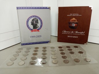 $47.25 In Quarters.     Collection Of Quarters, Two Collection Portfolios, Many Collection Sleeves