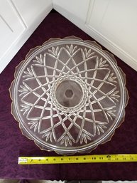 14' Decorative Platter/standing Tray, Glass With Gold Trim