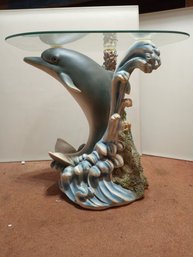 Glass-top, Dolphin End Table. Tag Still On It.