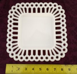 1 Square Decorated  Lace Milk Glass Plate