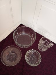 3 Decorative Glass Bowls And 1 Pitcher