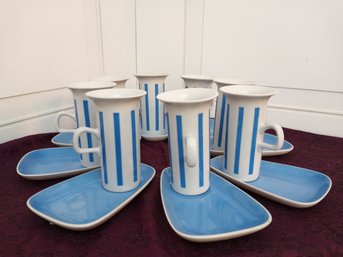 Mid-Century Modern Artist LaGardo Tackett Schmid: 8 Matching Porcelain Cups And Saucers