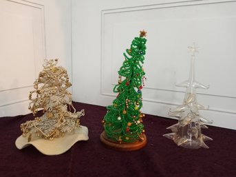 Three Shelf Christmas Trees, Two Poseable, One Glass