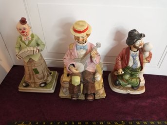 3 Battery Operated, Moving Clown Figurines, 1 Is A Hand Made And Hand Painted Porcelain 'melody In Motion'