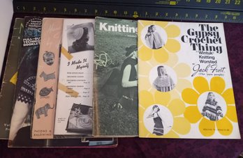 A Collection Of Antique Magazines And Booklets About Crochet And Knitting