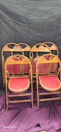 6 Matching  Bent Wood Wooden, Red Apolstered, Folding Chairs With Brass Fittings.    Very Cool Construction.