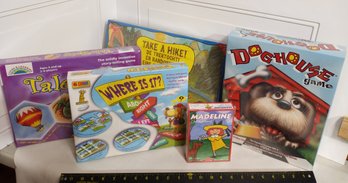 5 NOS Board Games: Dog House, Where Is It?, Take A Hike, TaleSpin And Madeline The Card Game