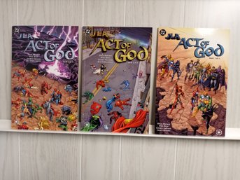 3 DC Comics: JLA Act Of God Limited Series, Books 1 -3. All Books In One Bag With Board.