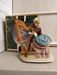 Madame Harp Player Melody In Motion Figurine, Hand-painted Porcelain Bisque Finish