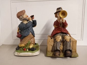 2 Melody In Motion Figurines, Golfer, Trumpet Player, Hand-painted Porcelain Bisque Finish