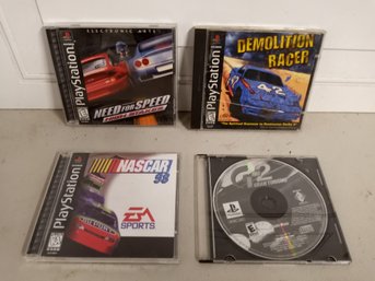 4 PlayStation Games: Need For Speed, Demolition Racer, Nascar '98, And Gran Turismo