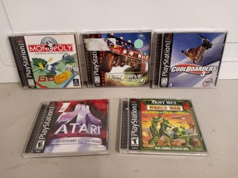 5 PlayStation Games, Monopoly, Test Drive Off Road, CoolBoarders 3, Atari Anniversary & Army Men
