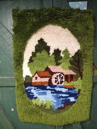 Water Wheel, Latch Hook Wall Hanging, Roughly 24' X 36'