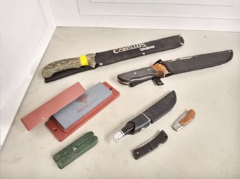 5 Knives, 1 Multitool And 1 Sharpening Stone, See Pics For Brands And Styles