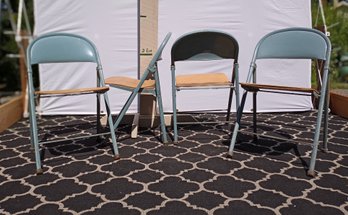 4 American Seating Company Folding Chairs In Powder Blue. Metal, Wood Seat