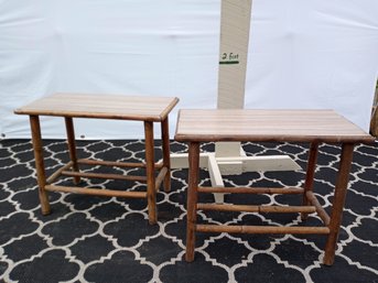 2 Matching Eames Erra Rattan End Tables With Under-table Shelf