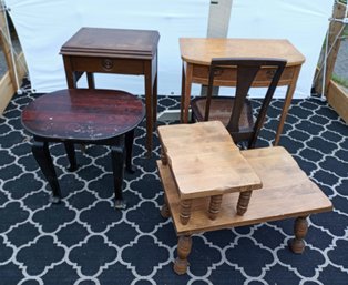 5 Pieces Of Furniture: Oval End Table, A Small Desk And Chair, A Sewing Machine Table, And An End Table