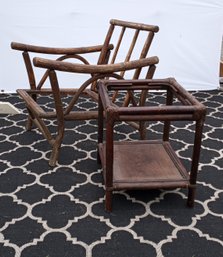 2 Rattan Frameworks, One For A Chair, One For An End Table