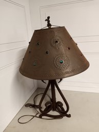 Metal Table Lamp, Bronze Color With Marbles In The Lampshade