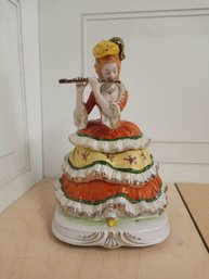 Madame Flute Player Melody In Motion Figurine, Hand-painted Porcelain Bisque Finish