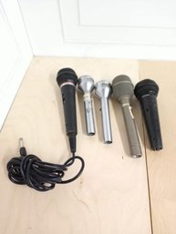 5 Hand-held Microphones, Various Styles, Brands And Sizes