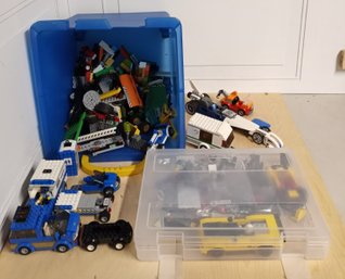 Tote With Lego Brand Cars. Some Unopened Kits Included.