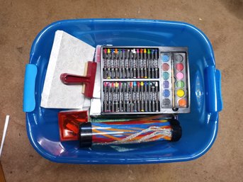 Blue Tote Full Of Craft Supplies - Stencils, Markers, Paint, Tie-die Tubes, Elastics And More!