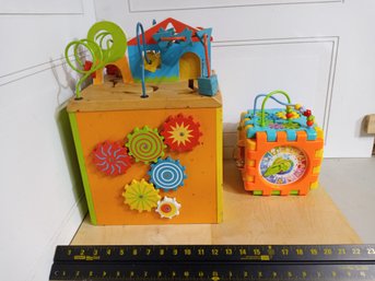 2 Young Child's Spatial Relations Toys. Each Side Has A New Puzzle Or Game For Them To Play With