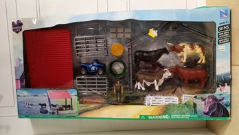 NewPlay  Brand Farm Shed & Accessories Set, Includes 4 Cows, A Farm Hand With Cart, Fencing And More