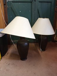 2 Matching Lamps, 3 Different Light Intensity Settings, About 32' Tall, Lampshade Is About 24' Wide