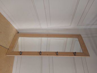 Wooden Framed Mirror With 4 Coat-hooks Attached