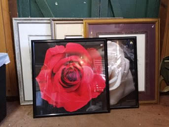 5  Pieces Of Framed Wall Art,  Mostly Related To Flowers Or Flower Garden