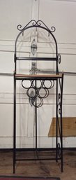 Metal And Wood Wine-rack And Shelf. Unit Stands About 59 3/4' Tall, 18 5/16' Inches Wide And 9 14' Deep