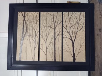 Large Triptych Painting Mounted On A Black Board