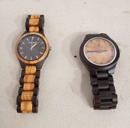 2 Wood Banded Wrist Watches.