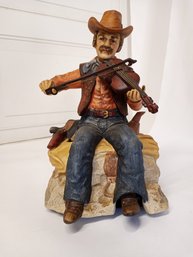 Fiddle/Cowboy Melody In Motion Figurine, Hand-painted Porcelain Bisque Finish
