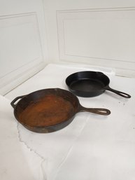 2 Cast Iron Pans, See Pics For Size And Condition