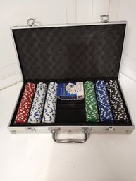 Sturdy Silver Case With Poker Chips And Cards.