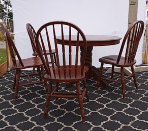 Round, Single Pillar Table And 4 Matching Chairs.