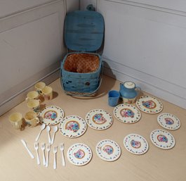 Vintage Toy Tea Set With Basket. See Pictures For Contents.