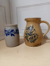 Pfaltzgraff Pitcher And Salmon Falls  Stoneware Pottery Jar With Dragon Fly Makers Mark.