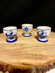 Porcelain Delft Blue Set Of 3 Egg Cup Vintage